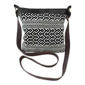 Quagga Black & White Boho Crossbody Bag – Woven Tribal Pattern, 9"x9"